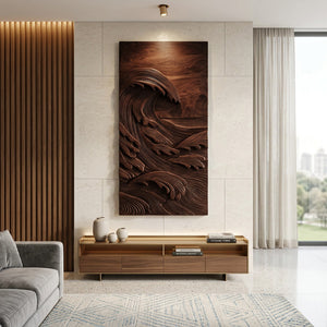Japandi Style Carved Ocean Wood Wall Art For Home Interior