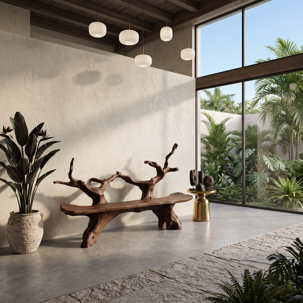 Mid Century Live Edge Bench For Elegant Patio