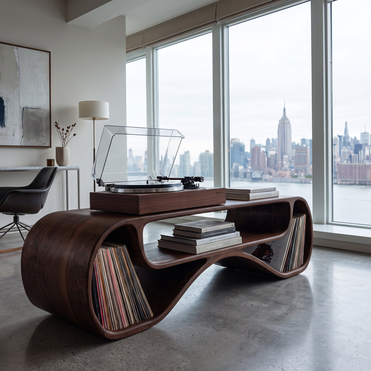 Modern Record Player Cabinet With Sculptural Form For Living Room