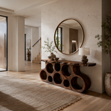 Wooden Console Table With Round Cutout Base For Living Decor
