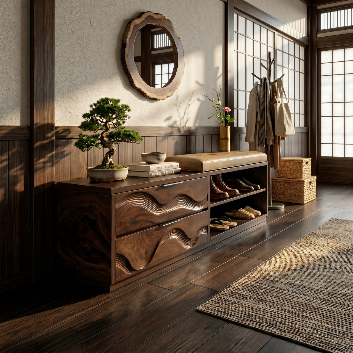 Japandi Shoe Storage Cabinet For Entryway Mudroom Nook Placement
