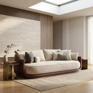Modern Wooden Sofa With Flowing Rounded Edges For Home
