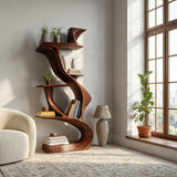 Sculptural Natural Wood Bookshelf For Living Room