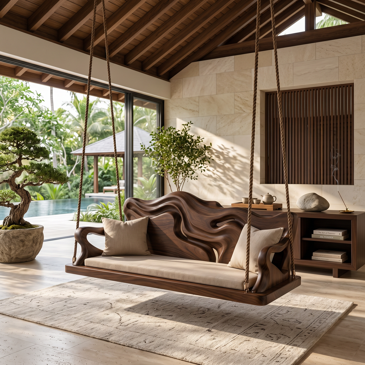 Modern Carved Crest Indoor Swing Open Living Interior