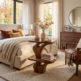 Handcrafted Wooden Nightstand Unique Two Tier Design For Bedroom