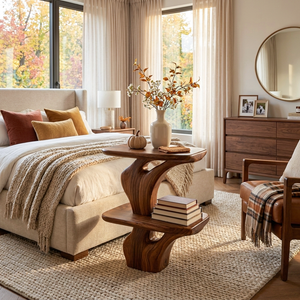 Handcrafted Wooden Nightstand Unique Two Tier Design For Bedroom