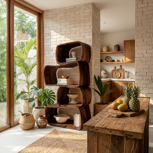 Rustic Farmhouse Abstract Bookshelf Apartment Living Space