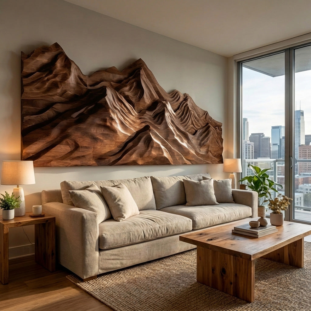 Artistic Wood Wall Art Layers Mountain Design For Living Room