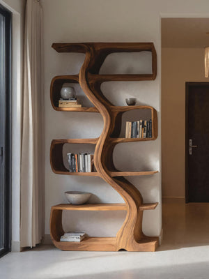 Organic Sculptural Bookshelf With Wavy Design For Living Room