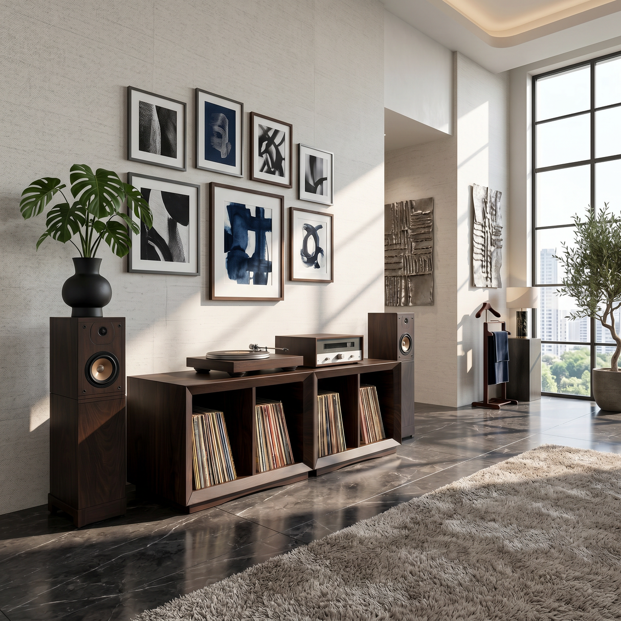 Contemporary Modular Vinyl Storage Cabinet Audiophile Lounge
