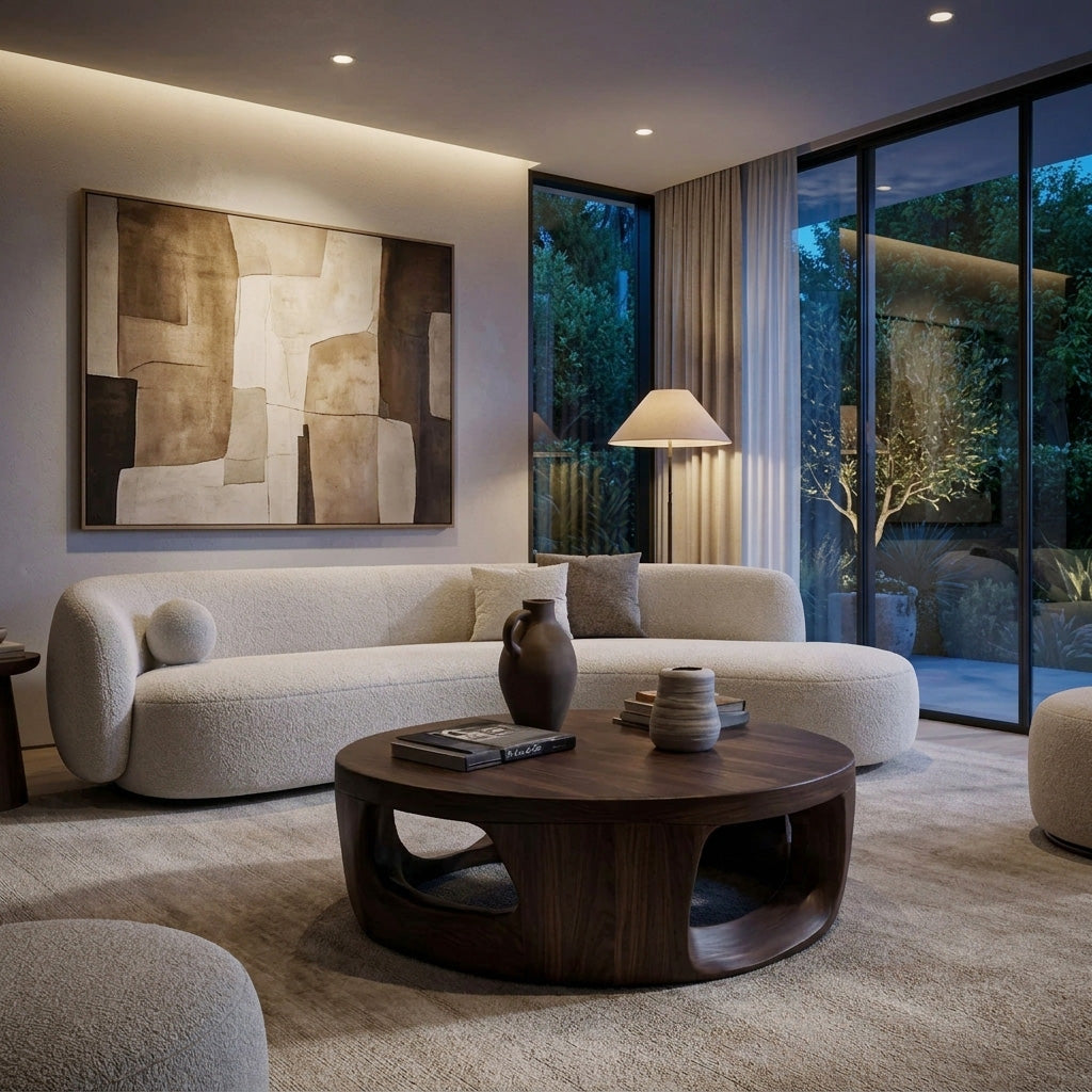 Contemporary Round Coffee Table With Open Cut Base For Living