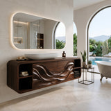 Organic Floating Bathroom Cabinet With Open Shelves For Spa Bathroom
