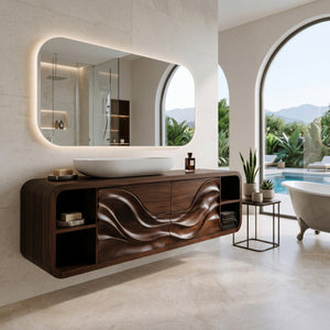 Organic Floating Bathroom Cabinet With Open Shelves For Spa Bathroom