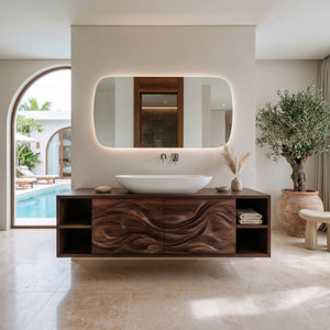 Modern Wave Carved Floating Bathroom Vanity For Designer Bathroom