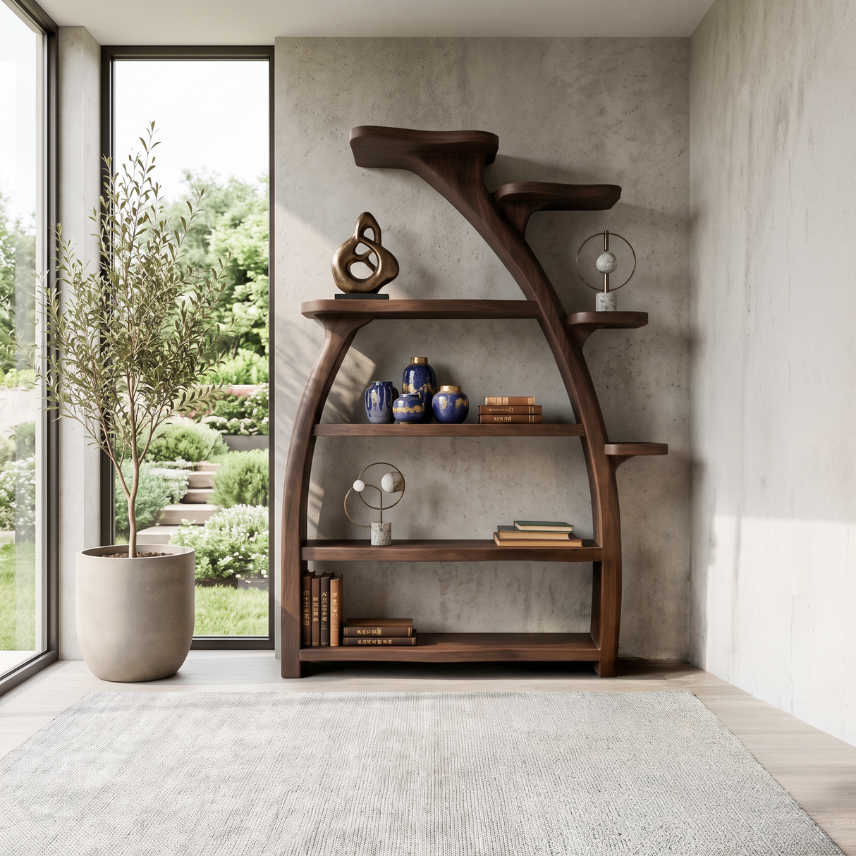 Organic Wooden Bookshelf Tree Inspired For Living Room
