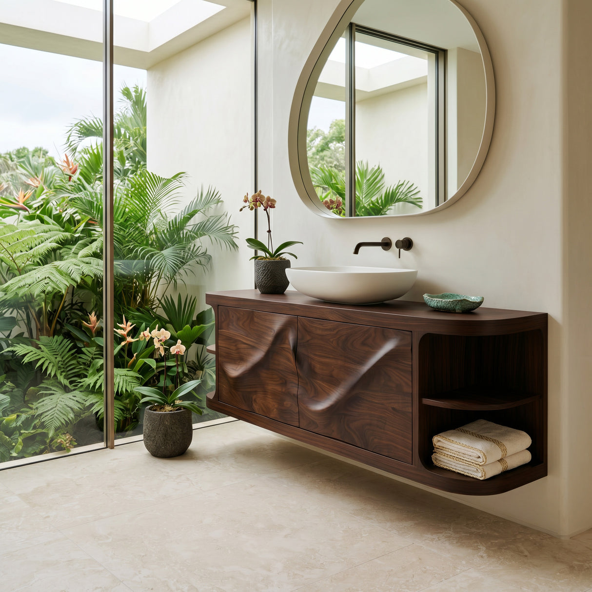 Modern Floating Bathroom Vanity With Relief Carving For Spa Bathroom