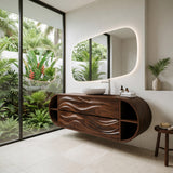 Luxury Wave Carved Bathroom Vanity With Open Storage For Bathroom