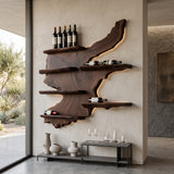 Rustic Live Edge Wine Rack Shelf With LED For Bar