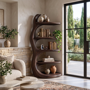 Modern Wooden Bookshelf Biomorphic For Luxury Living Room