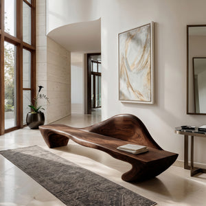 Contemporary Sculptural Bench With Raised Backrest For Entryway