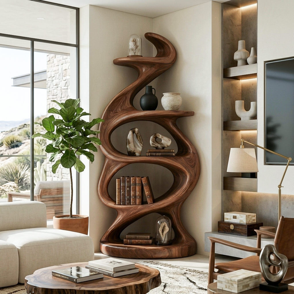 Organic Sculptural Flow Bookcase For Contemporary Home