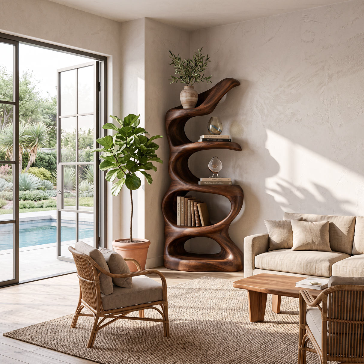 Organic Abstract Freeform Bookcase For Designer Living Room