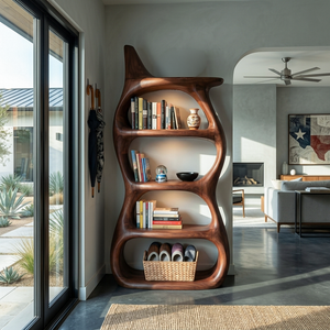 Modern Bookcase With Rounded Shelves For Reading Nook