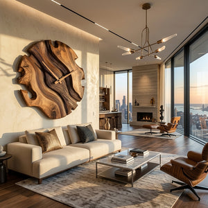 Elegant Sculptural Wooden Wall Clock For Living Room