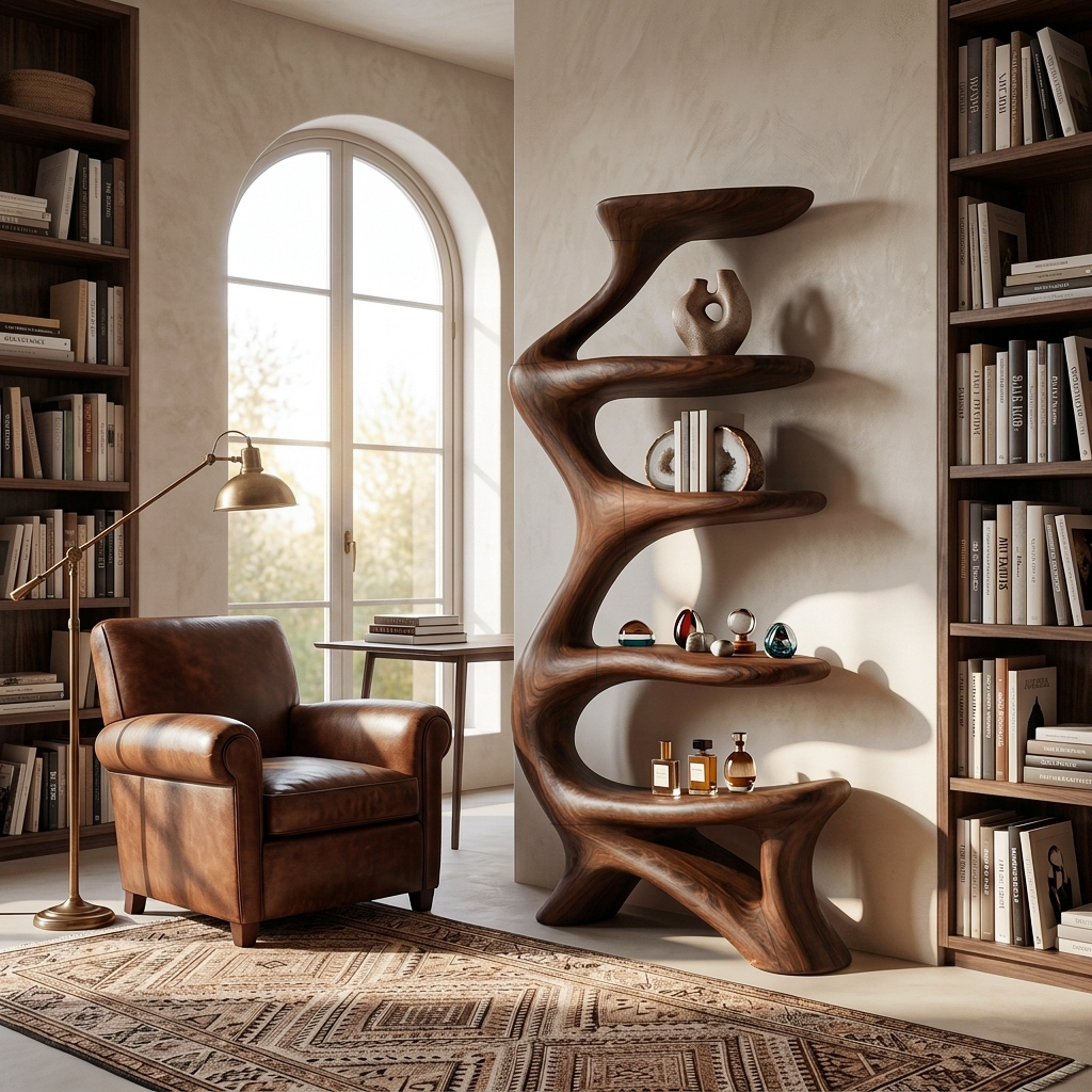 Organic Bookshelf Flowing Curved For Luxury Interior