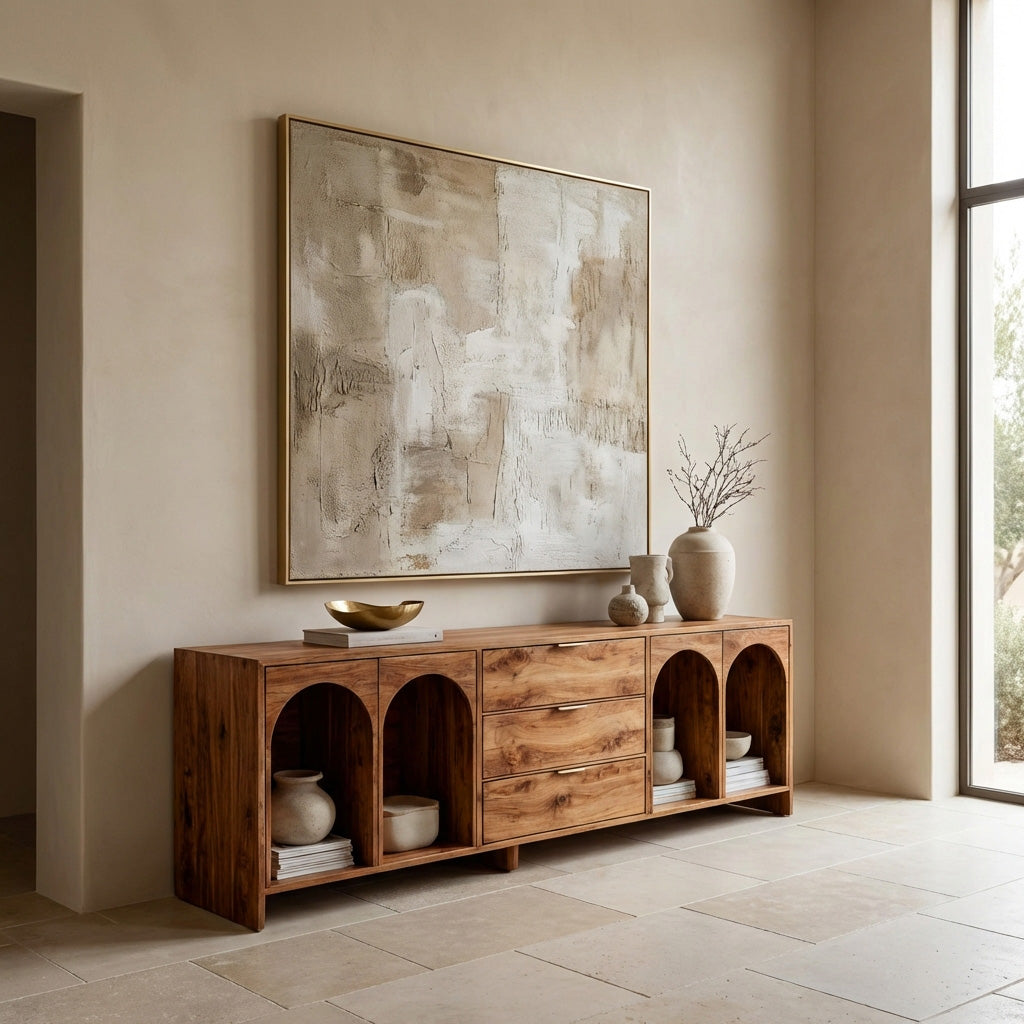 Modern Wooden Sideboard With Arched Compartments For Living Room