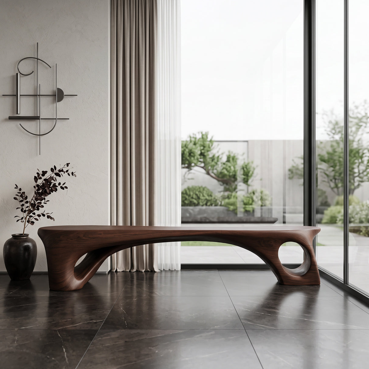 Modern Sculptural Bench With Curved Design For Living Room