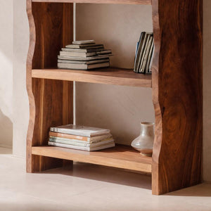 Modern Vertical Bookshelf With Natural Grain Design For Living