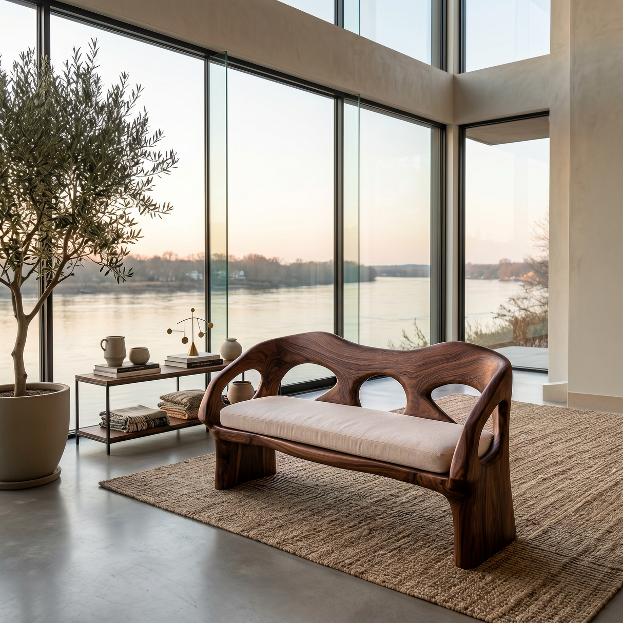 Luxury Wooden Sofa Unique Curved Design For Living Room