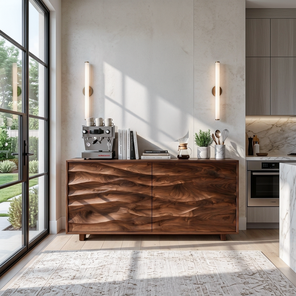 Modern Organic Wave Carved Sideboard For Festive Home Decor