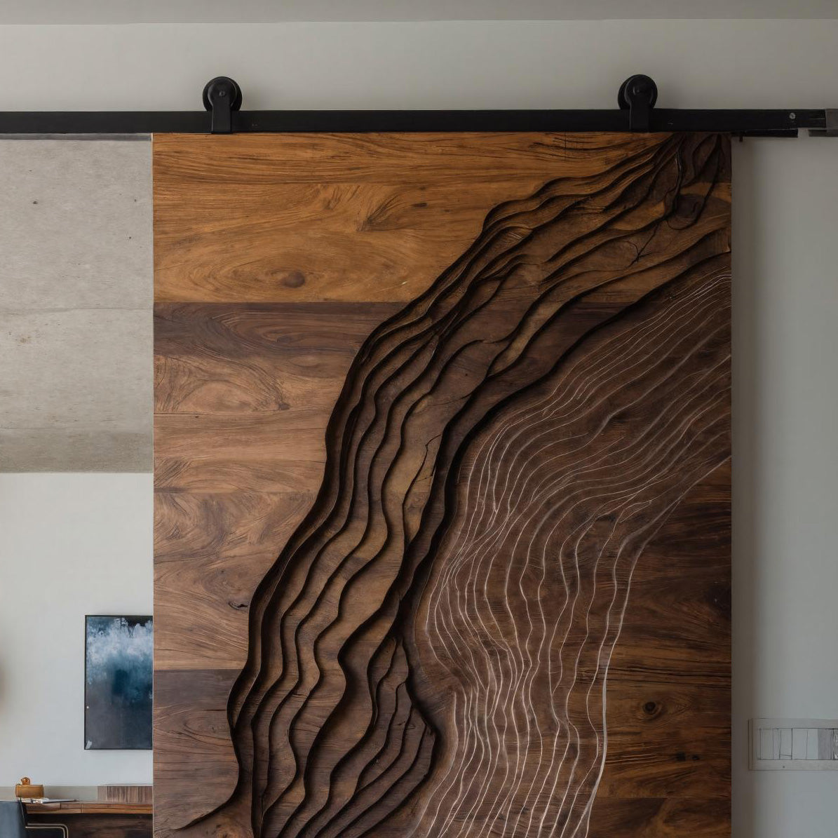 Contemporary Sculpted Wood Sliding Door For Home