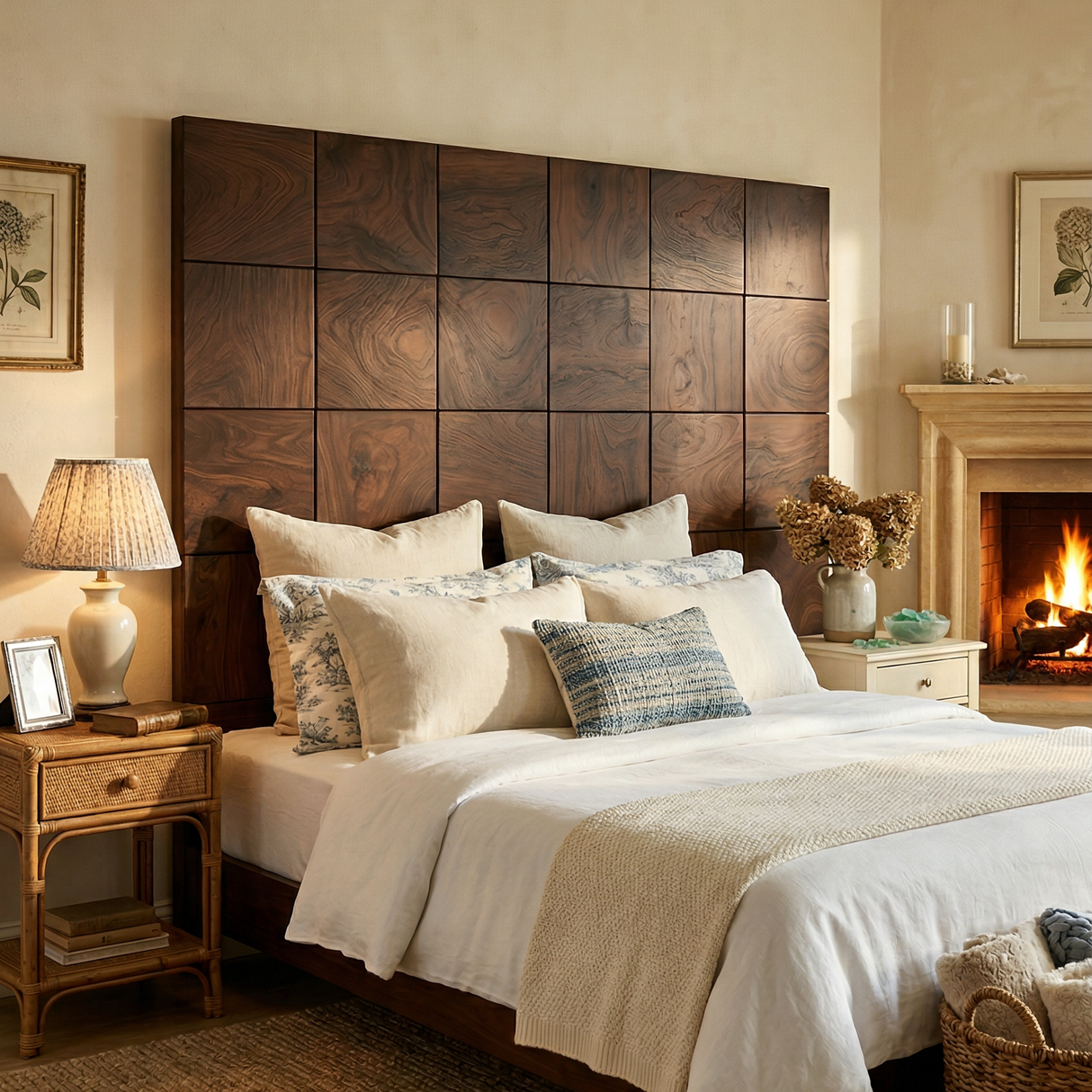 Rustic Square Panel Headboard For Modern Farmhouse Bedroom Decor