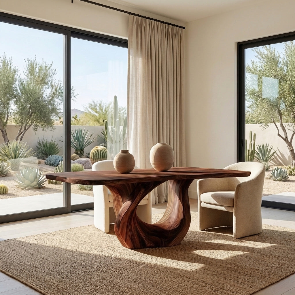 Modern Wooden Dining Table With Sculptural Base For Dining