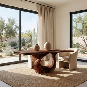 Modern Wooden Dining Table With Sculptural Base For Dining