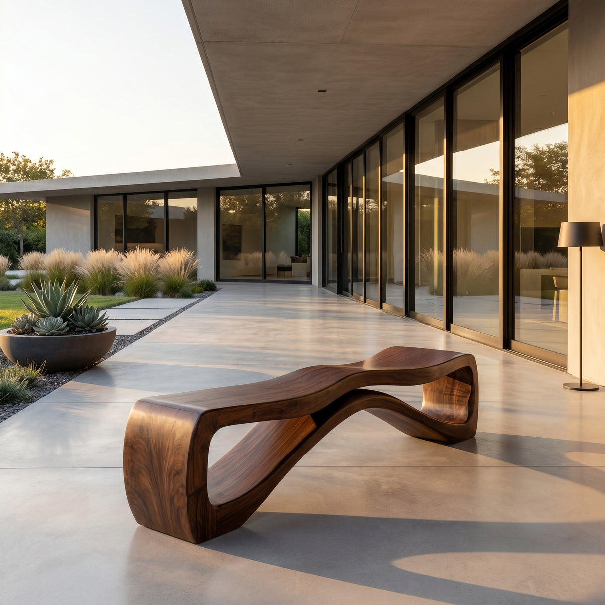 Organic Sculptural Natural Wood Outdoor Bench For Garden Patio