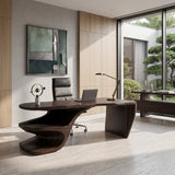 Sculptural Desk With Built-in Shelf For Home Office