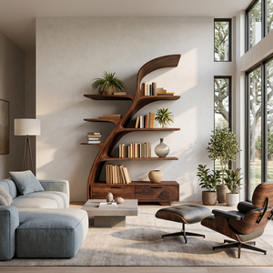 Organic Wooden Bookshelf For Living Area