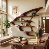 Wooden Floating Bookshelf Unique Design For Living Room Wall