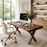 Live Edge Wooden Desk With X Legs For Rustic Home Office Or Studio