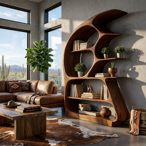 Contemporary Sculptural Wood Bookshelf For Living Room Decor