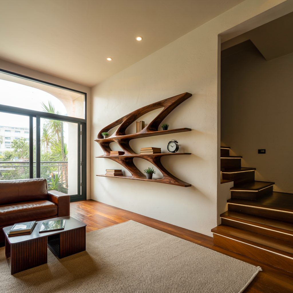 Organic Sculptural Wooden Bookshelf For Living Room Statement