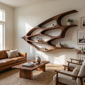 Organic Wooden Floating Bookshelf For Minimalist Home Decor