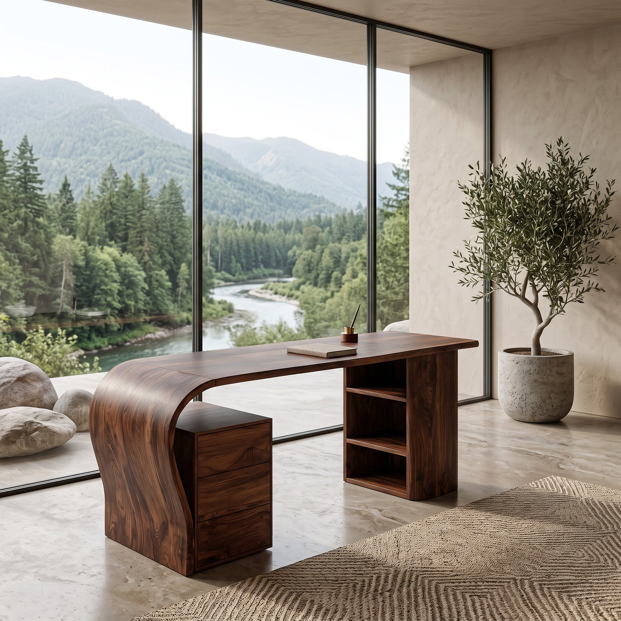 Contemporary Writing Desk With Open Shelf For Home Office