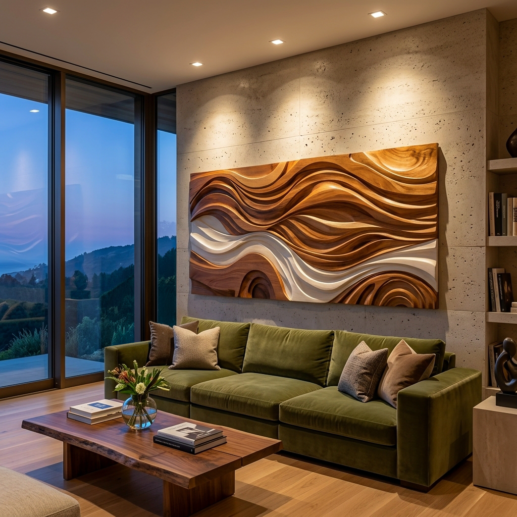 Modern Natural Wood Wall Art Wave Design For Living Room