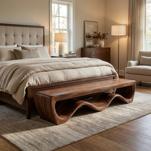 Modern Wooden Bench With Flowing Base For Hallway