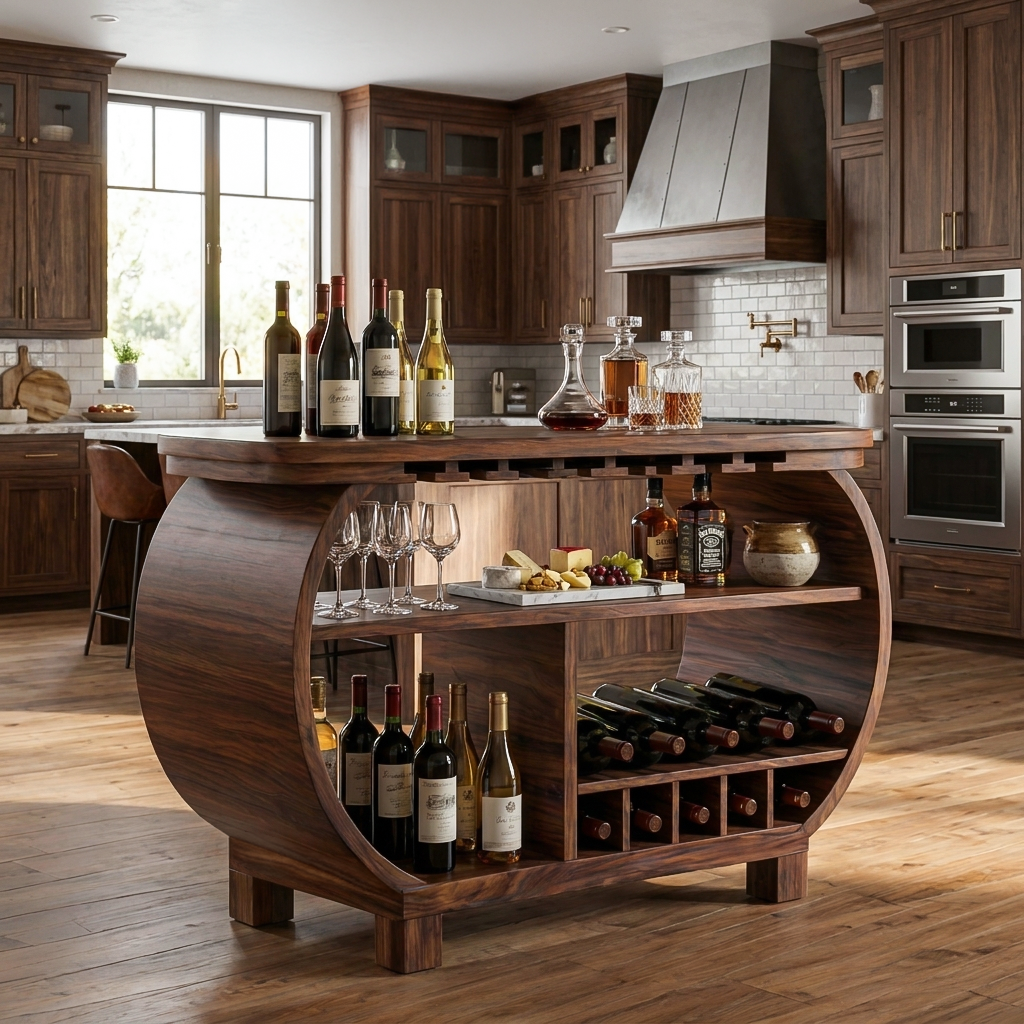 Modern Wooden Bar Cabinet With Glass Holder For Kitchen Island